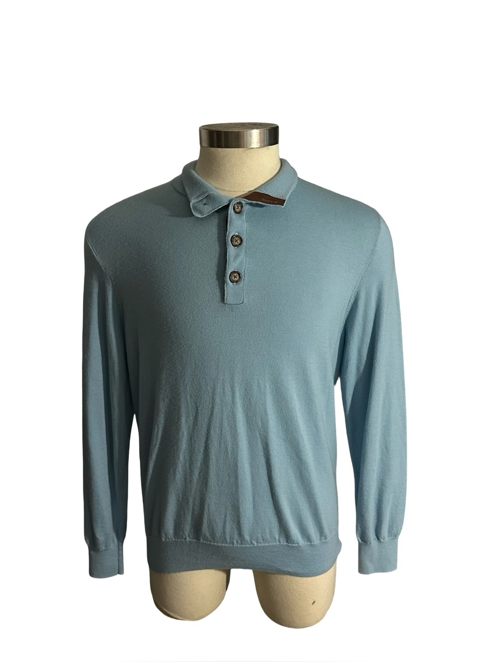 Polo Golf Ralph Lauren Washable Merino Wool Sweater Men Sz L Blue 3 Button Polo